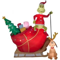 Gemmy Airblown Grinch and Max in Sleigh Colossal Christmas Inflatable Decor, G-19836