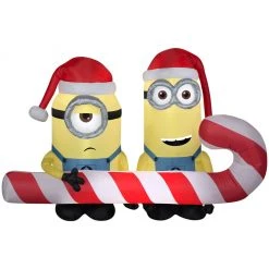 Gemmy Airblown Inflatable Minions Carrying Candy Cane