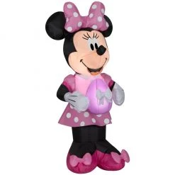 Gemmy Airblown Easter Minnie Mouse in Pink Polka Dot Dress with Egg Decor