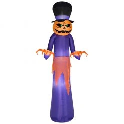Gemmy Airblown Pumpkin Reaper with Top Hat Inflatable Decoration, G-222675