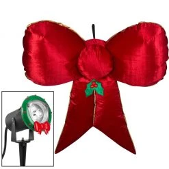 Gemmy Airblown Mixed Media Hanging Velvet Bow, Red/Gold with External Spotlight