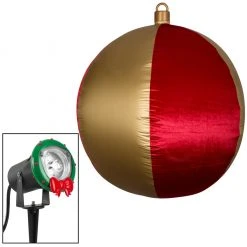 Gemmy Airblown Mixed Media Hanging Velvet Ornament, Round Vertical Stripes with External Spotlight