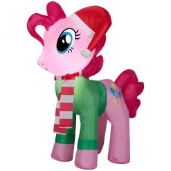 New! Gemmy Airblown Inflatable Pinkie Pie with Santa Hat and Green Sweater, G-111137