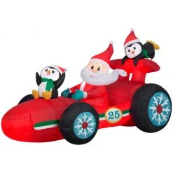 New! Gemmy Airblown Inflatable Santa's Racecar with Penguins, G-113061