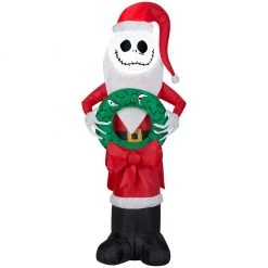 New! Gemmy Airblown Inflatable Jack Skellington in Santa Suit with Wreath, G-118986
