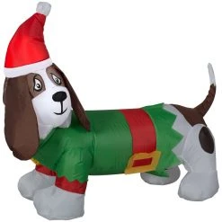 New! Gemmy Airblown Inflatable Basset Hound in Elf Outfit, G-11981