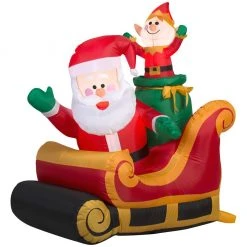 New! Gemmy Airblown Inflatable Santa and Elf in Sleigh, G-83440